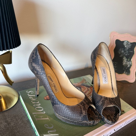 Jimmy Choo Snakeskin Peep-toe Pumps 37.5 - Picture 6 of 9